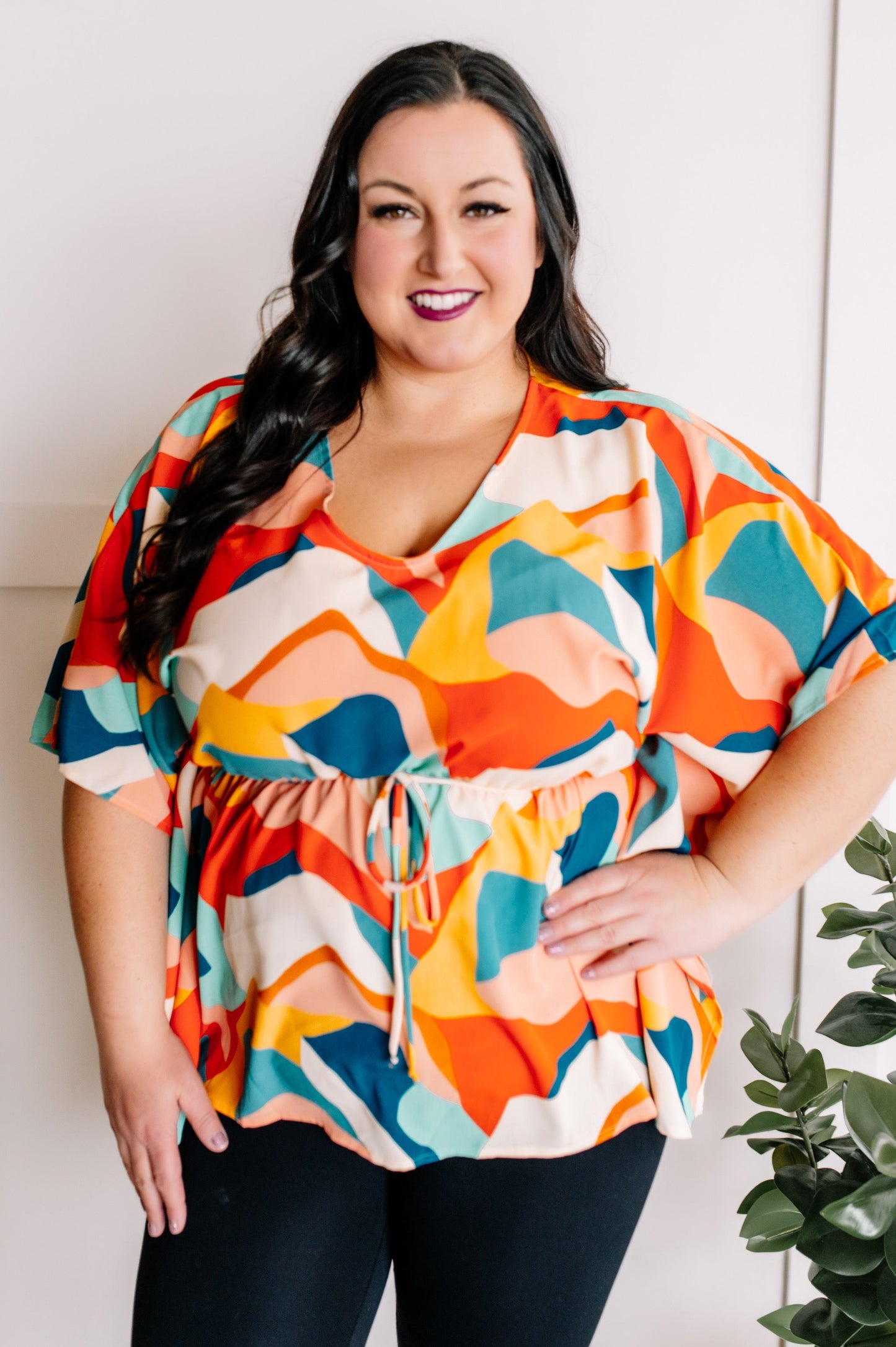 Dolman Sleeve Blouse With Tie Belt Detail In Tuscan Sunset