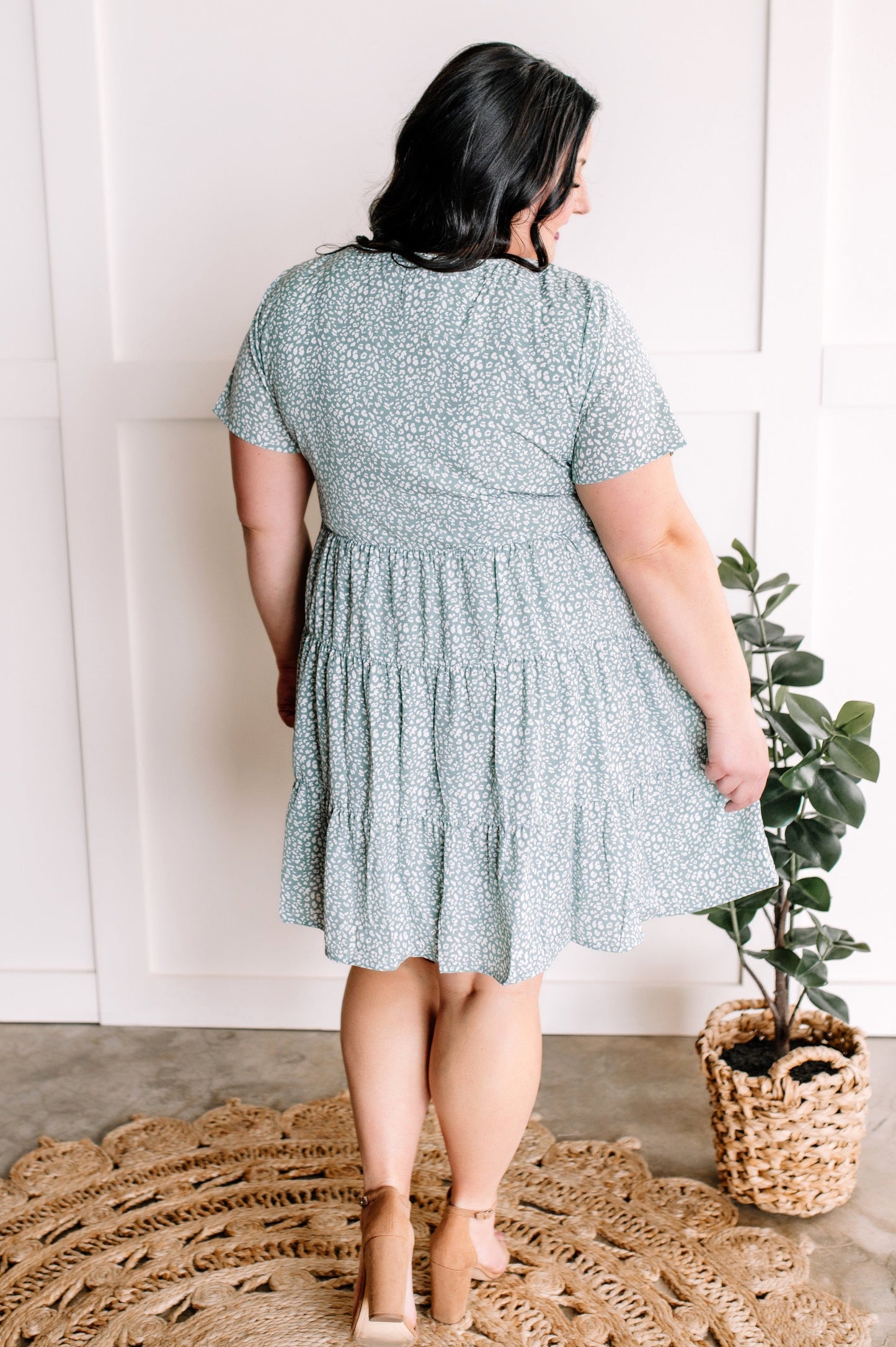 Button Front Dress In Light Aqua Animal Print