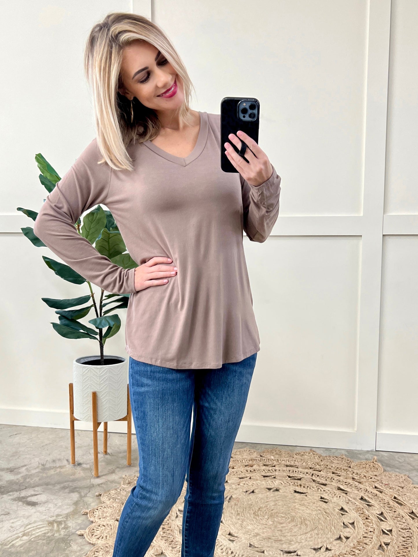 V Neck Top In Soft Macchiato 11.24