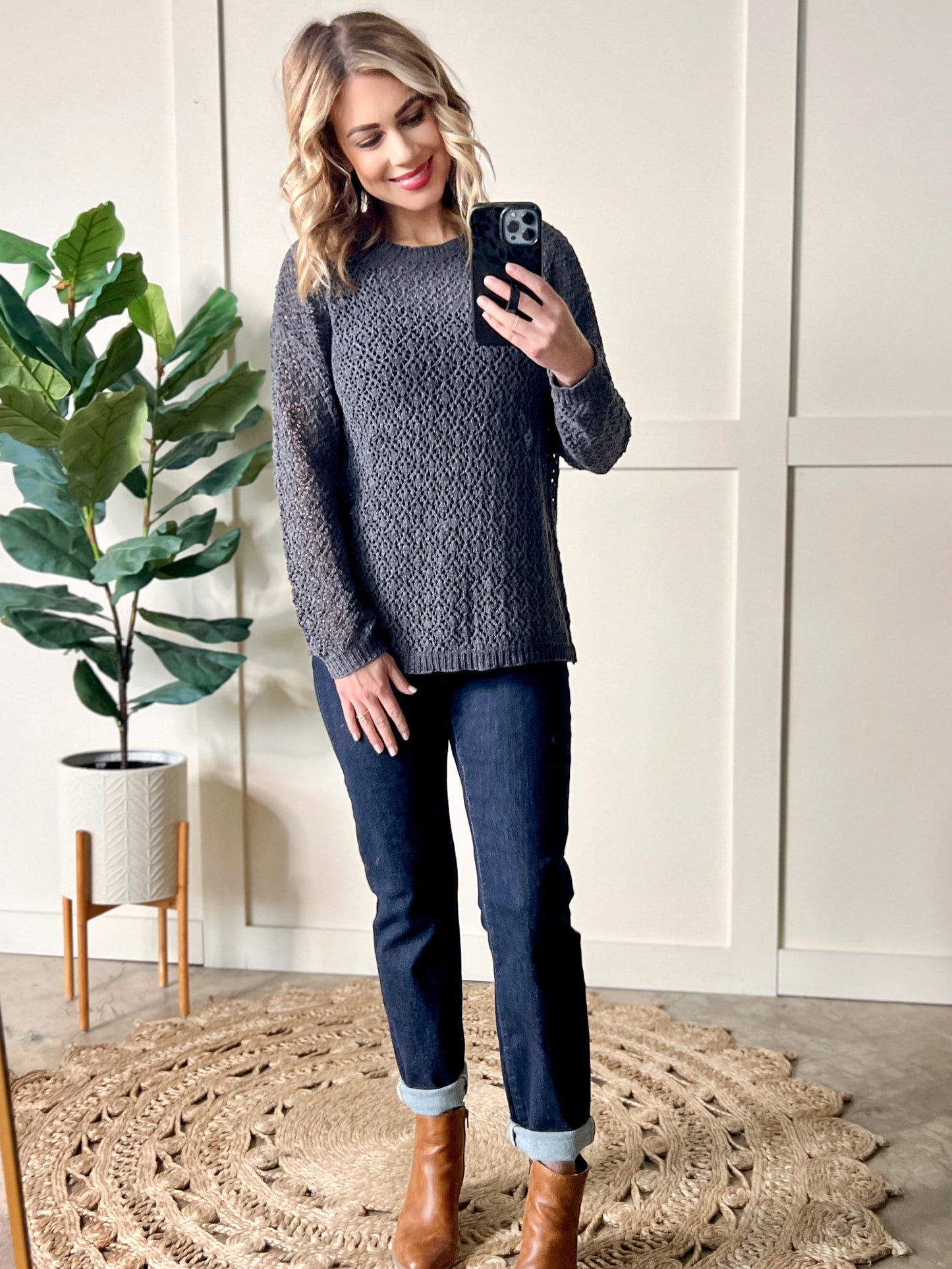 Chenille Cable Knit Sweater In Naval