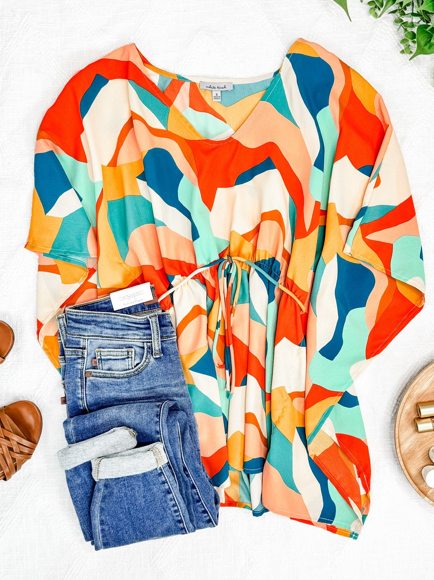 Dolman Sleeve Blouse With Tie Belt Detail In Tuscan Sunset