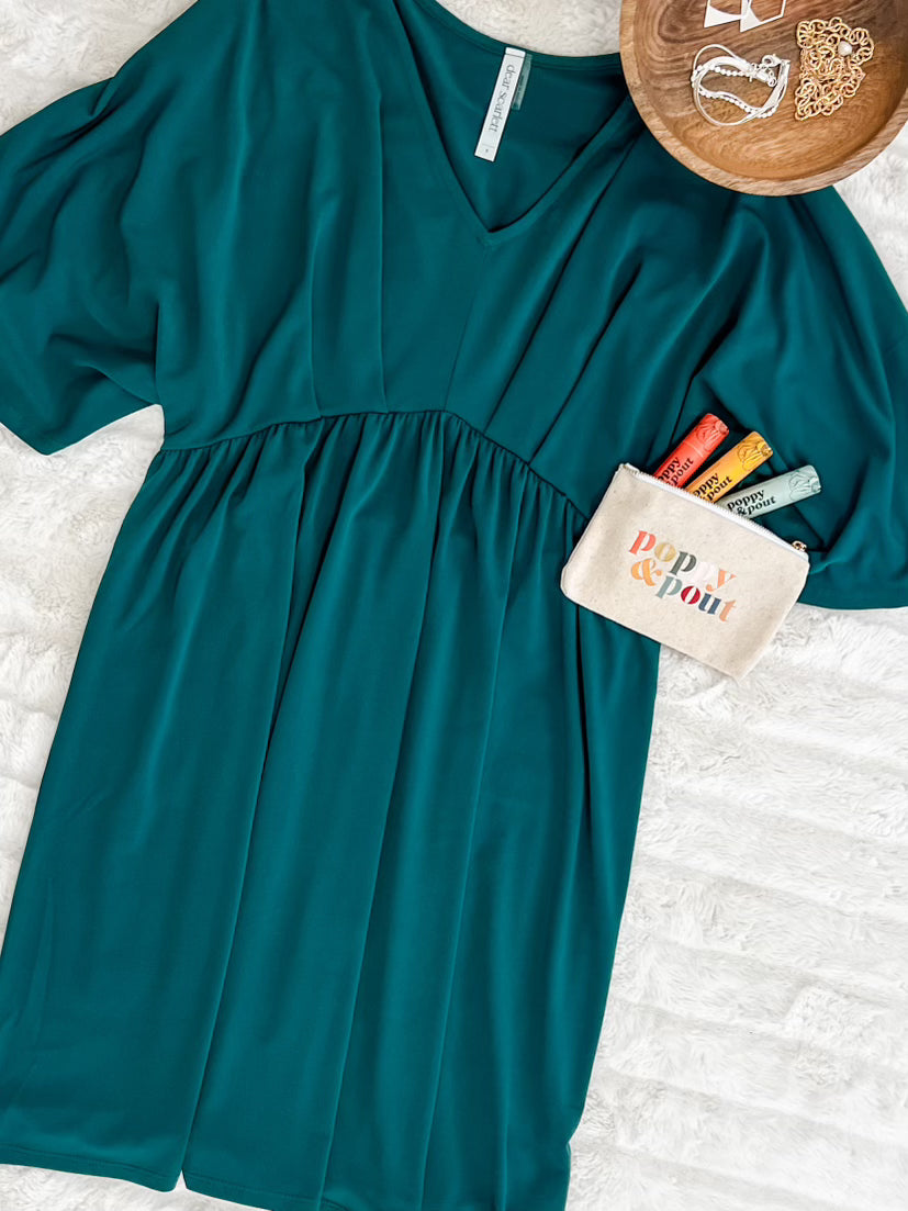 Dolman Sleeve Dress In Hunter Green