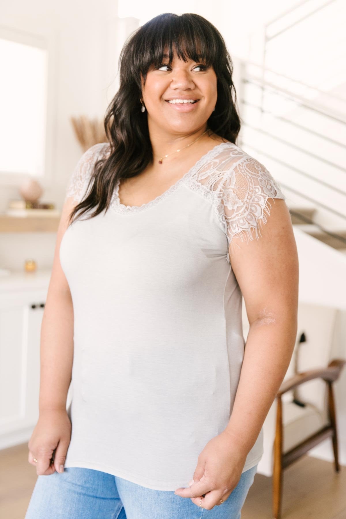 RACK SALE Lovely Lace Tee In Gray - LARGE