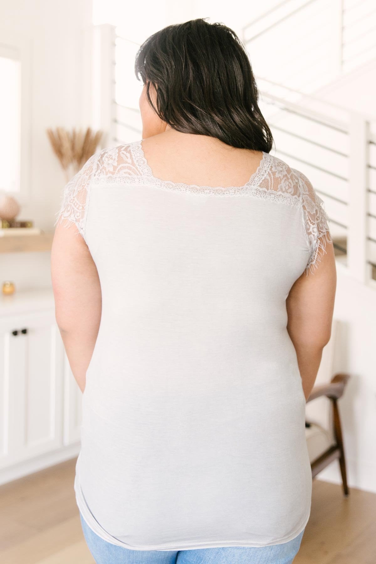 RACK SALE Lovely Lace Tee In Gray - LARGE