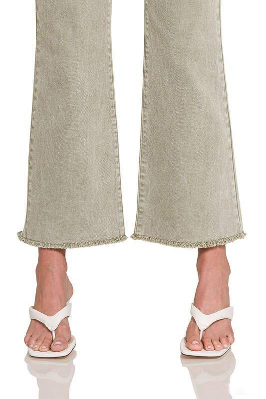 Zenana Acid Wash High Waist Frayed Hem Cropped Jeans - Multiple Colors