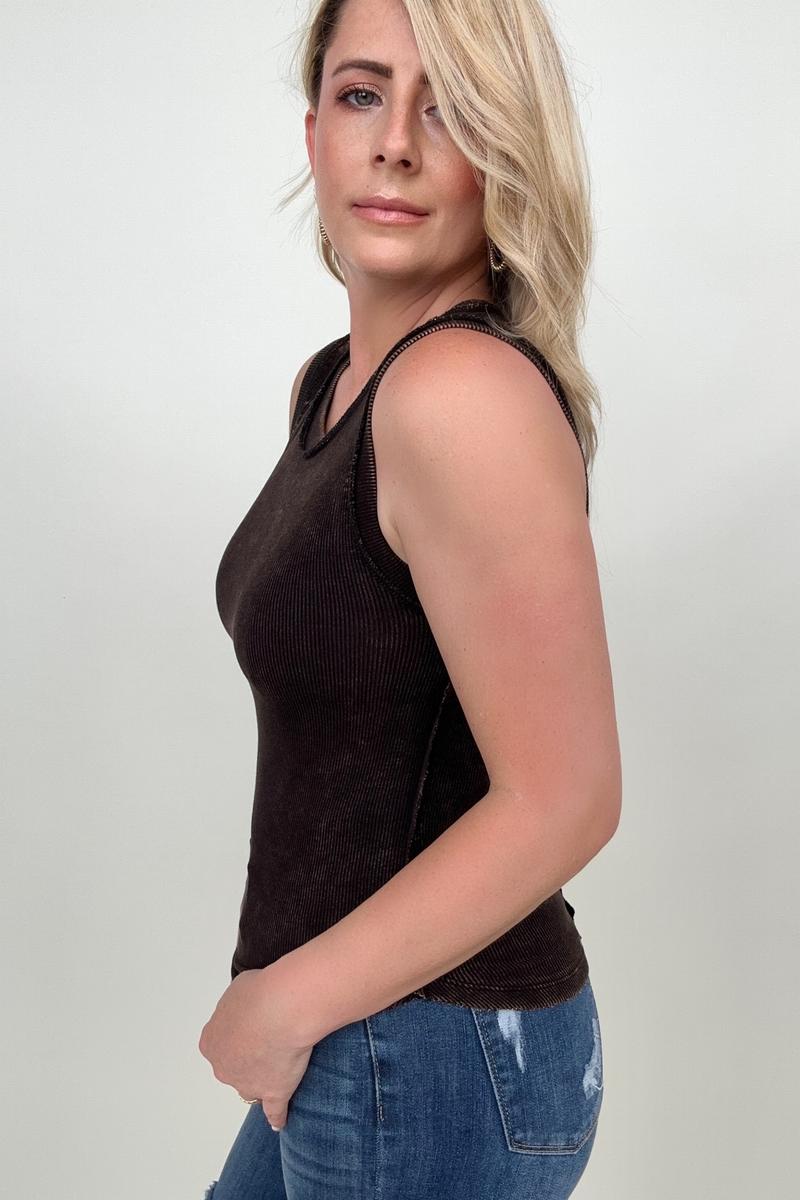 Zenana Ribbed Tank Top w/Exposed Seam - Multiple Colors