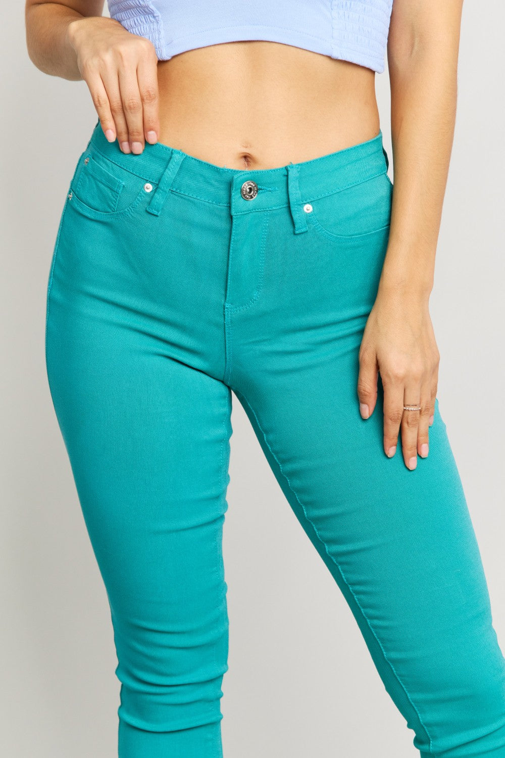 YMI Hyper-Stretch Mid-Rise Skinnies in Sea Green