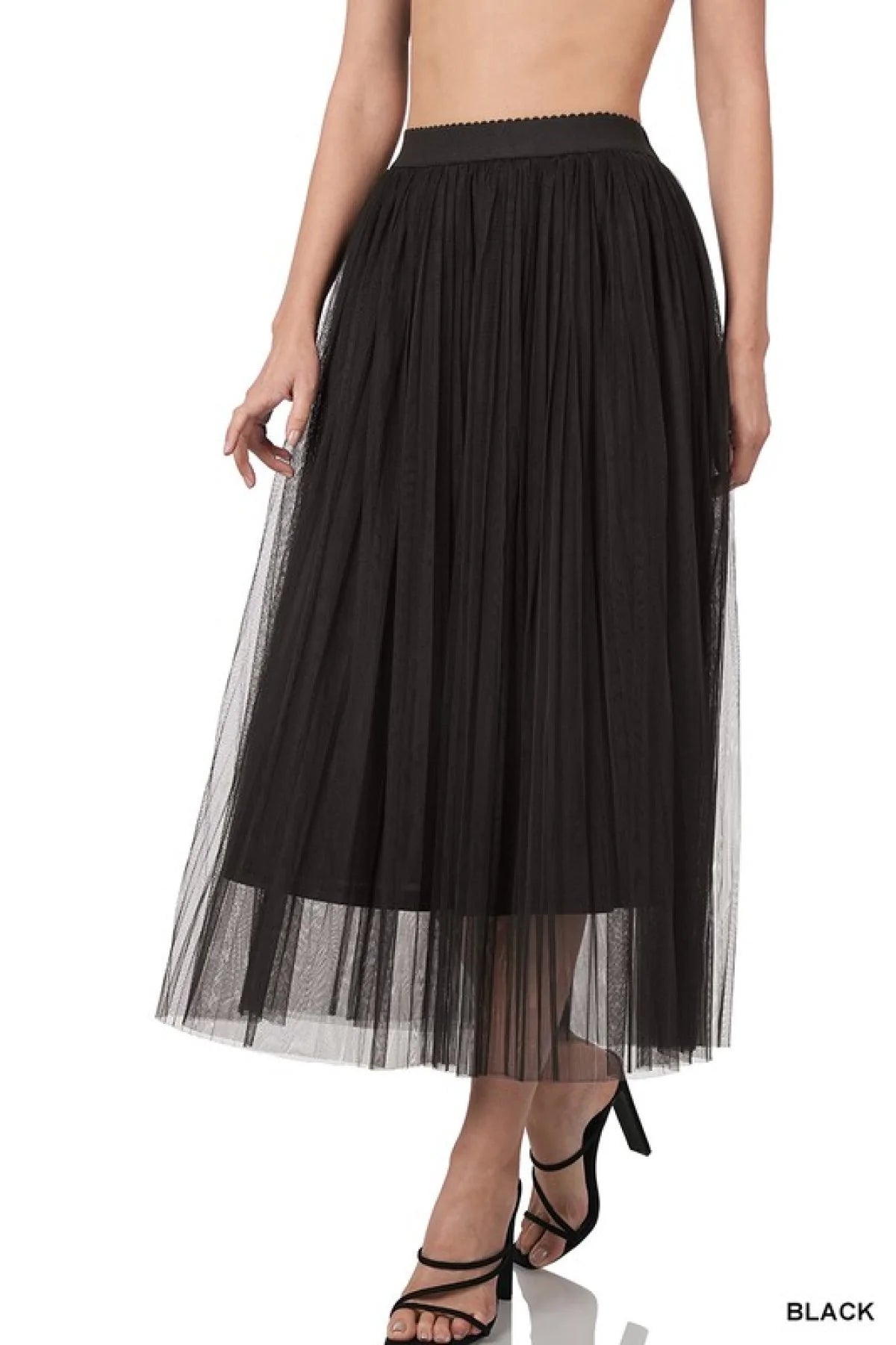 Zenana Mesh Pleated Maxi Skirt