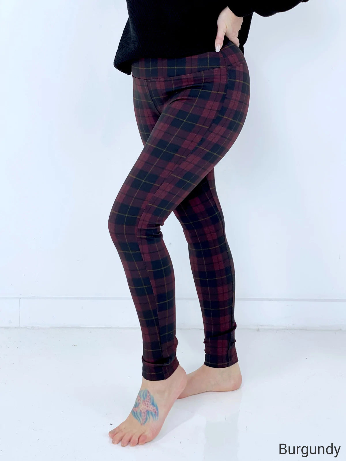Zenana Ponte Plaid Pull-On Stretch Skinny Pants
