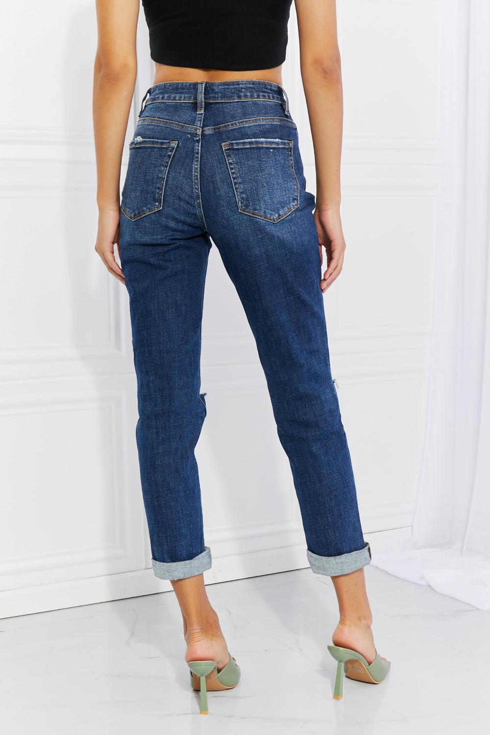 VERVET Rolled Up Mom Jeans - Dark Wash