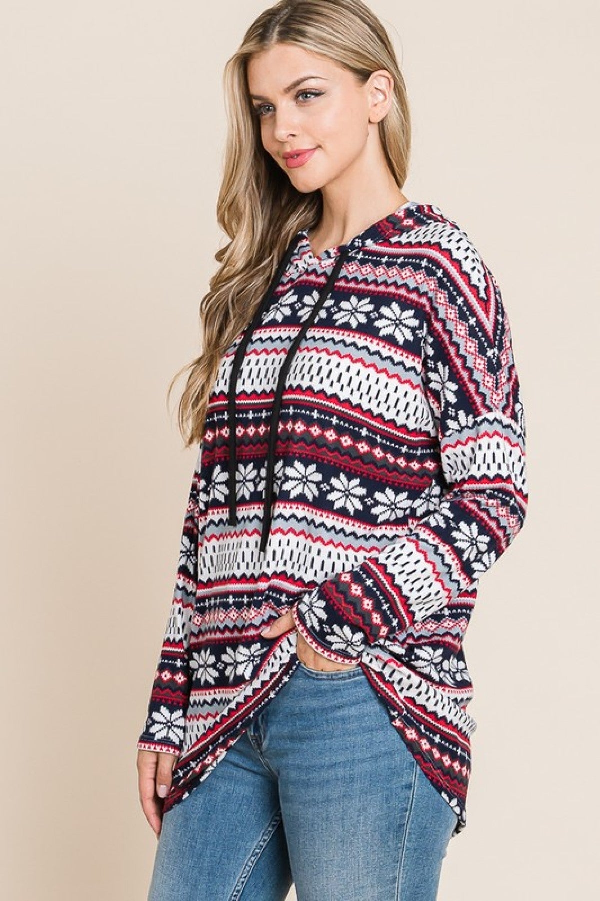 Bombom Modern Tribal Print Knit Hooded Top