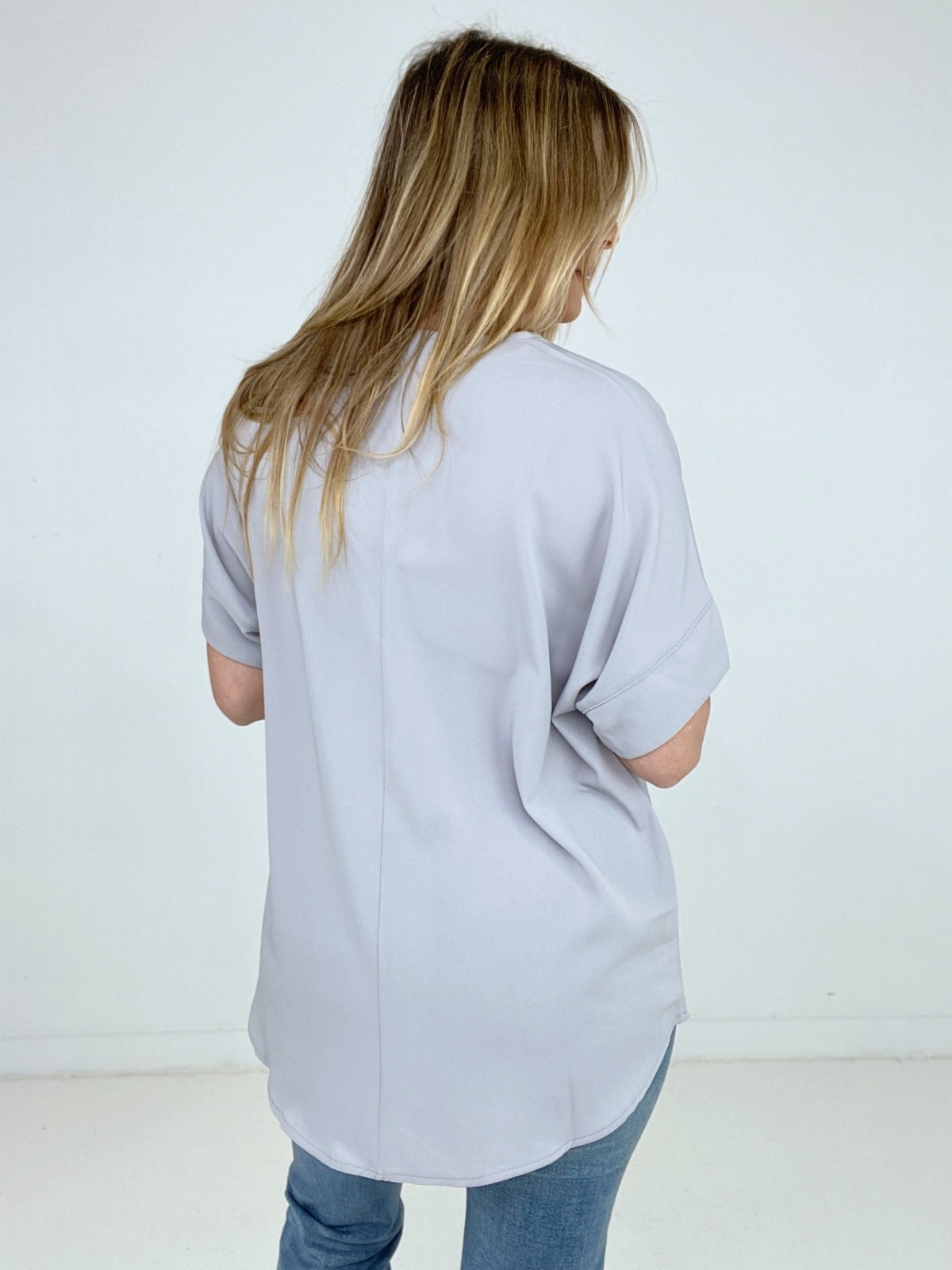 Zenana Heavy Woven Span Split Neck Short Sleeve Top