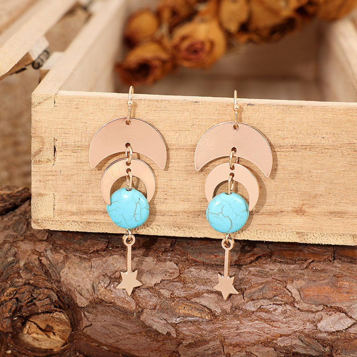 Star Crescent Turquoise Dangle Earrings