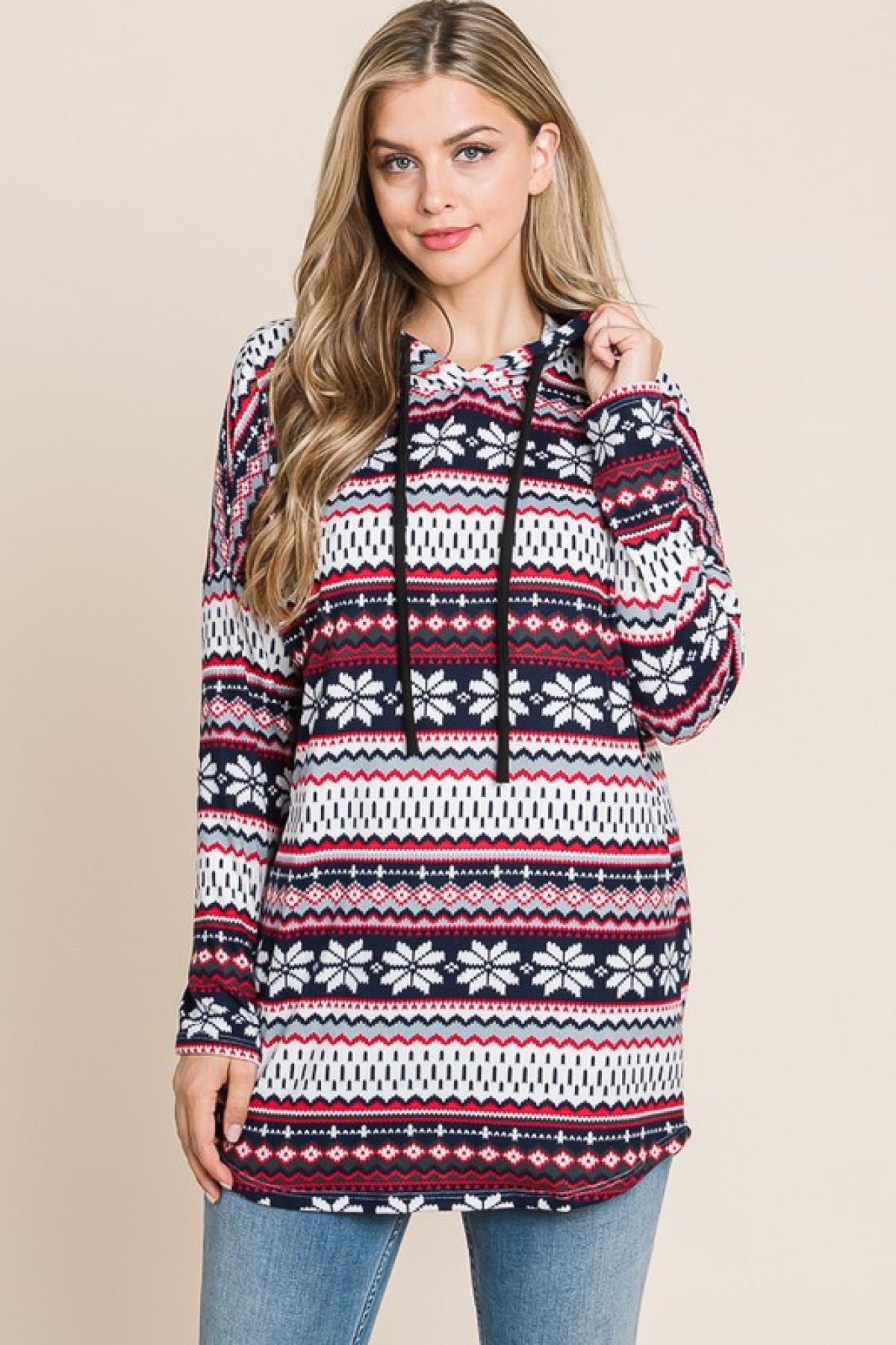 Bombom Modern Tribal Print Knit Hooded Top