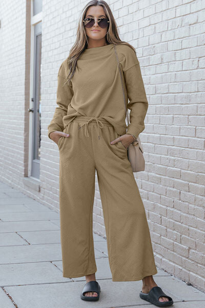 Take Me Away Textured Long Sleeve Top and Pants Set - 6 Colors
