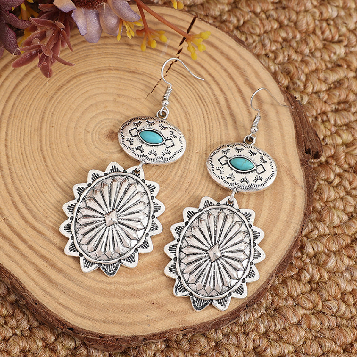 Retro Oval Turquoise Geometric Dangle Earrings