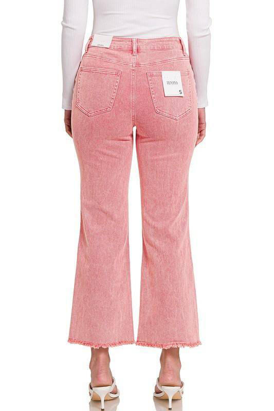 Zenana Acid Wash High Waist Frayed Hem Cropped Jeans - Multiple Colors