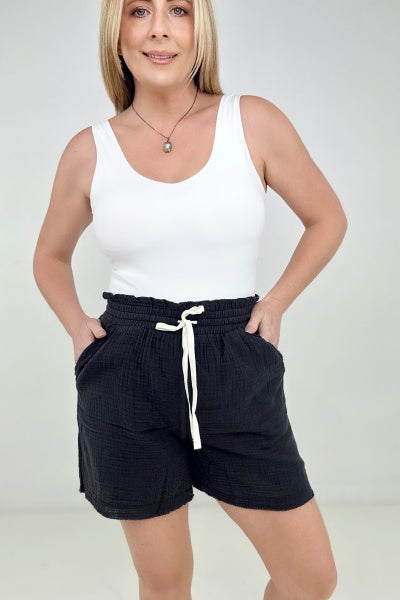 Cotton Gauze Drawstring Waist Shorts