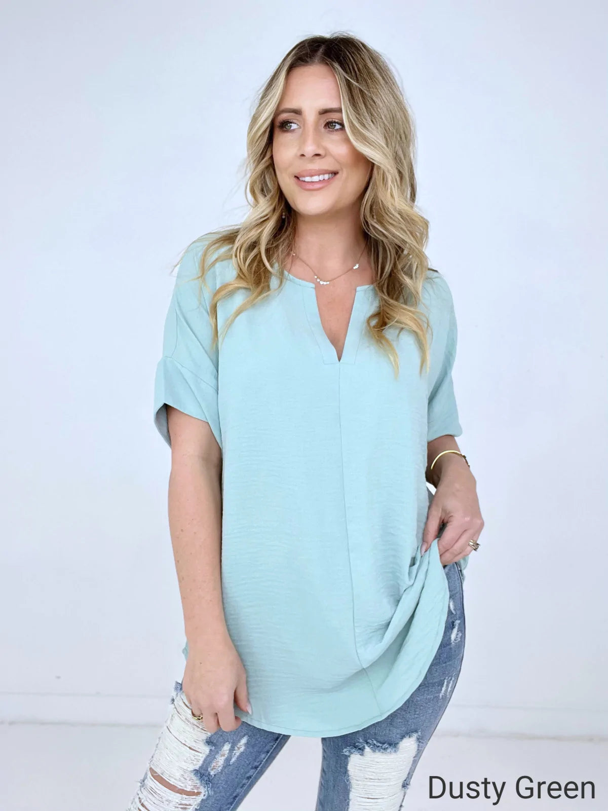 Woven Airflow Split Neck Short Sleeve Top