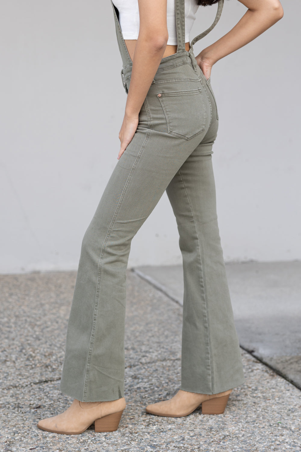 Judy Blue Tummy Control Olive Flare Overalls