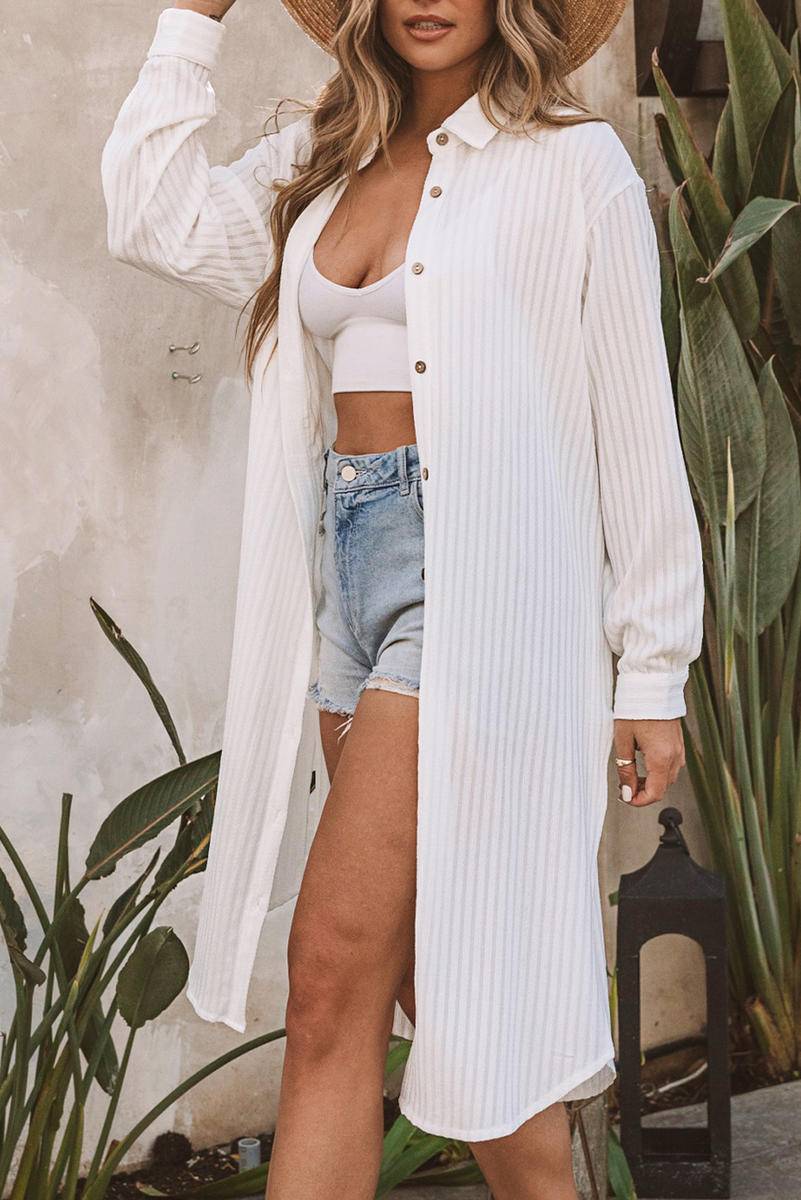 Crinkle Button Front Cover Up Shirt Dress