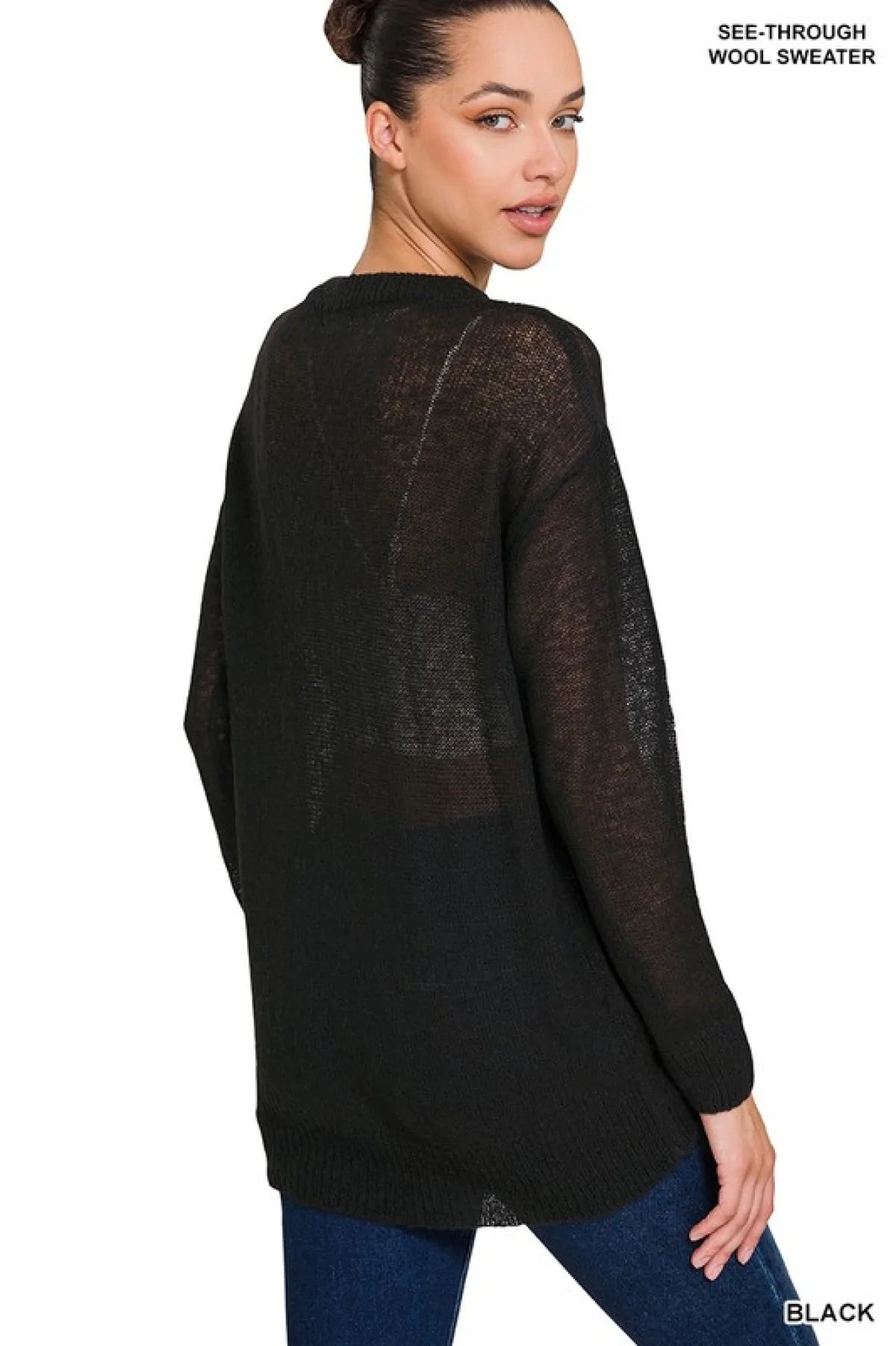 Long Sleeve Sheer Wool Sweater