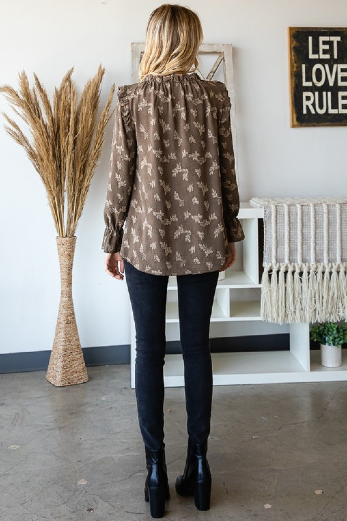 7th Ray Jacquard Floral Mock Neck Top