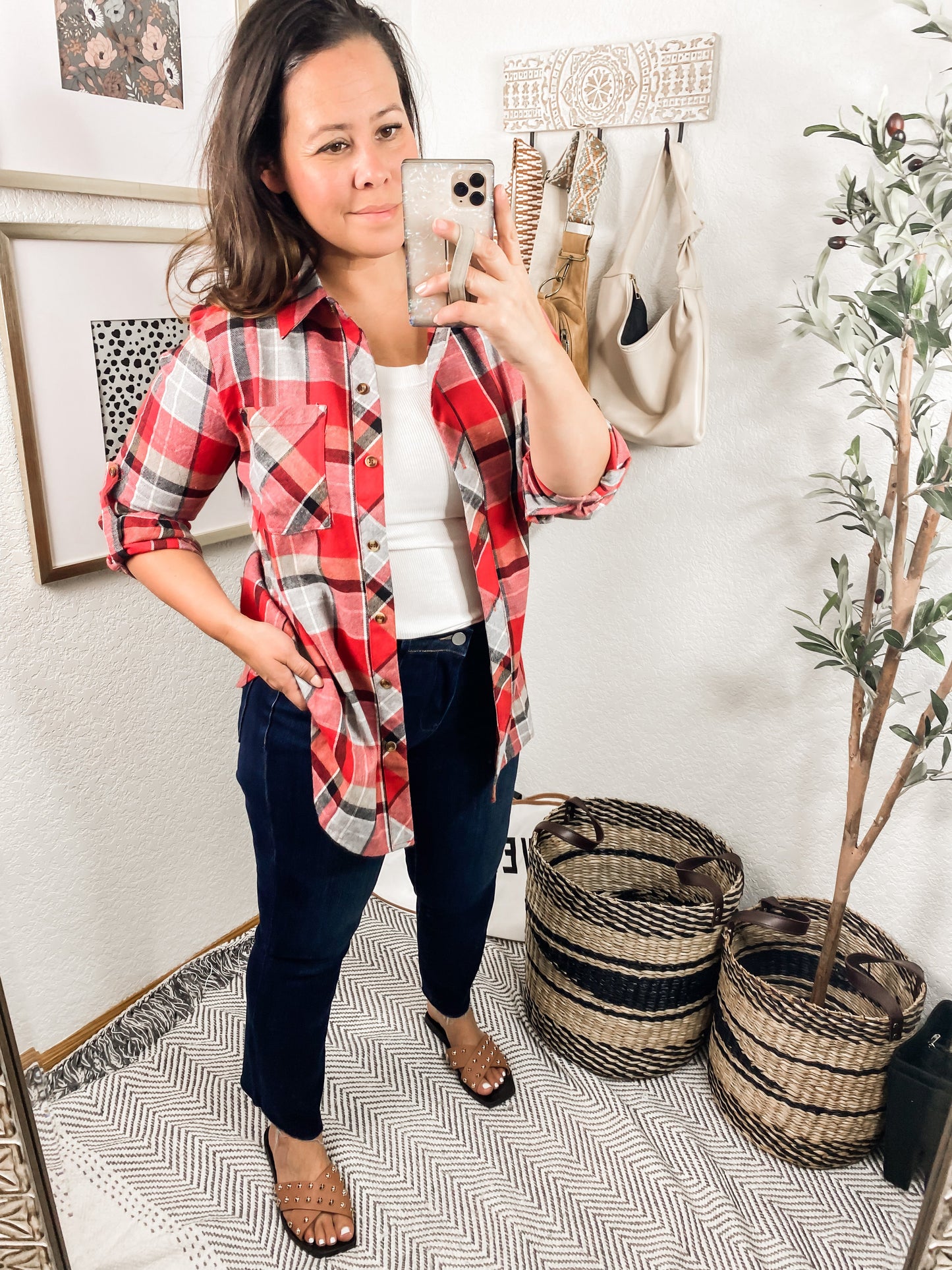 SIZE LARGE Thanks A Latte Plaid Collared Shirt