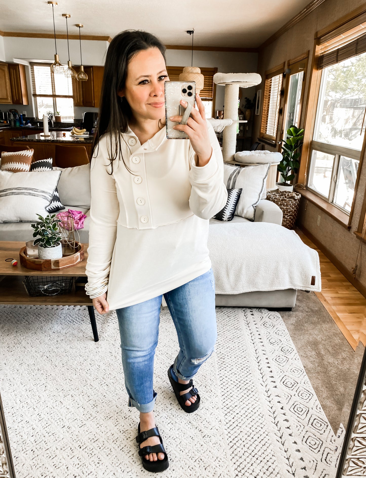 Capture the Day Side Button Hoodie in Oatmeal