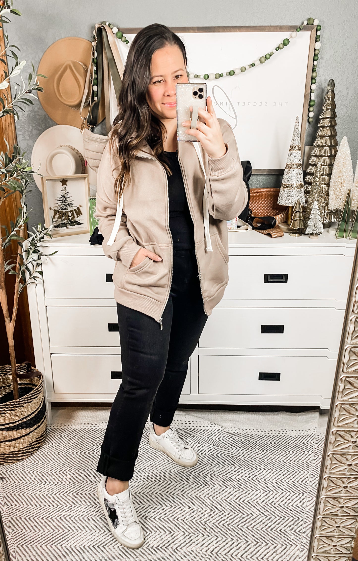 Zip Up Hoodie Sweat Jacket in Mocha