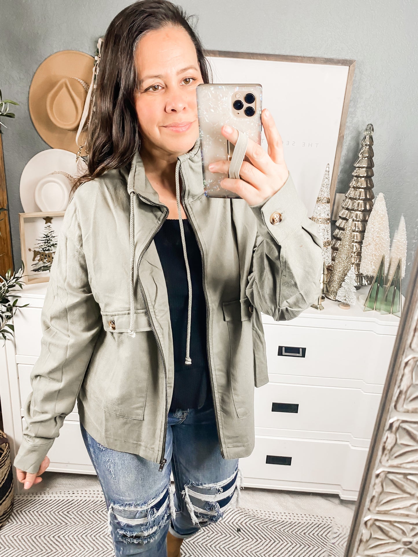 Washed Drawstring Crop Jacket