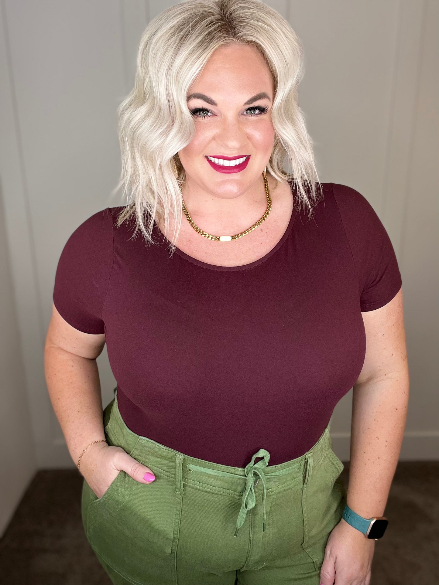 In My Element Short Sleeve Bodysuit in Cassis
