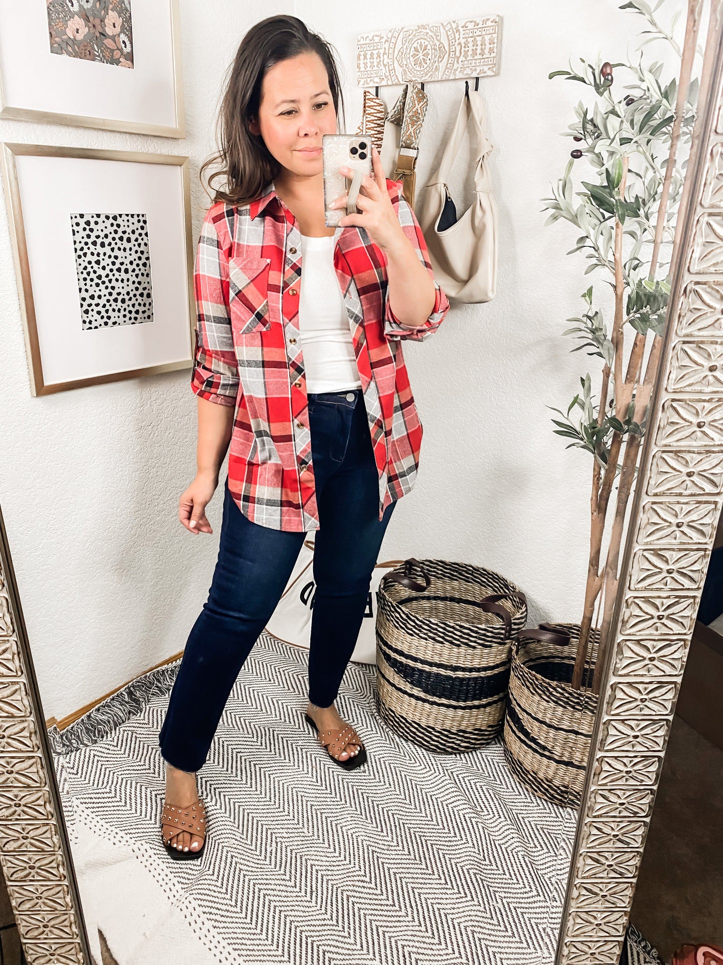 SIZE LARGE Thanks A Latte Plaid Collared Shirt