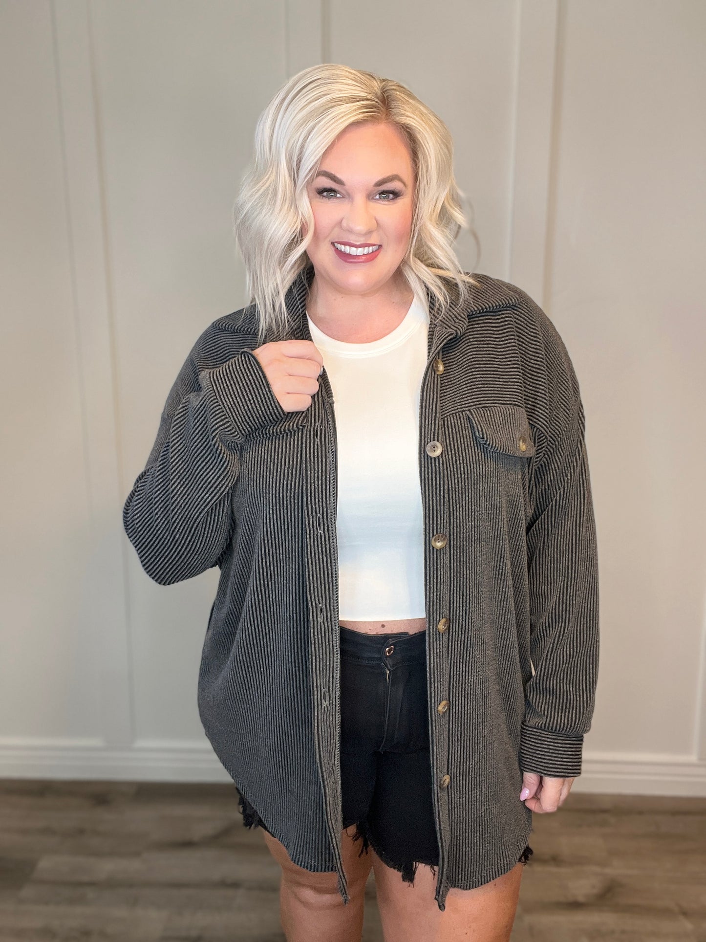 Windsor Textured Shacket in Charcoal