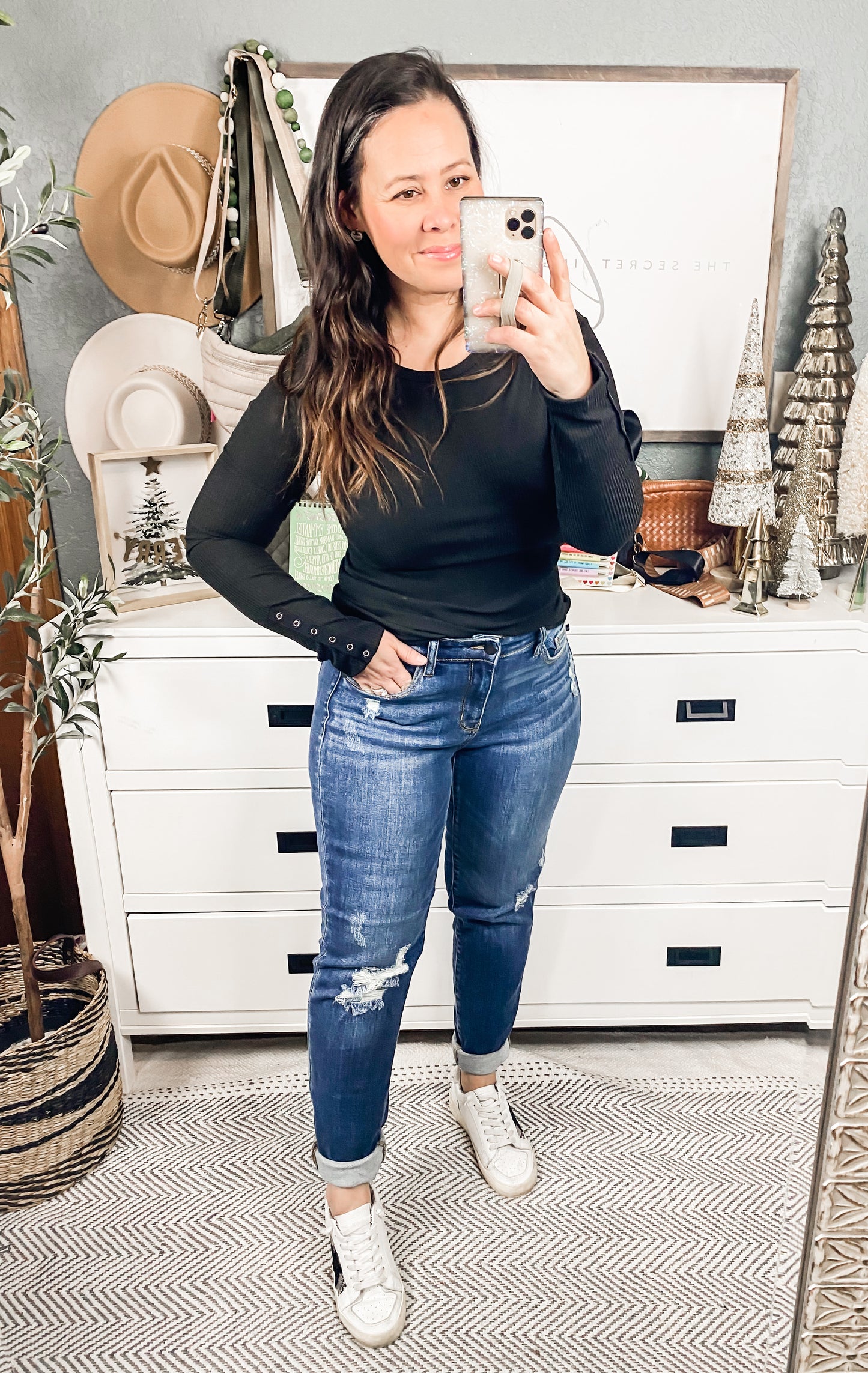 Boat Neck Long Sleeve Solid Ribbed Knit Top