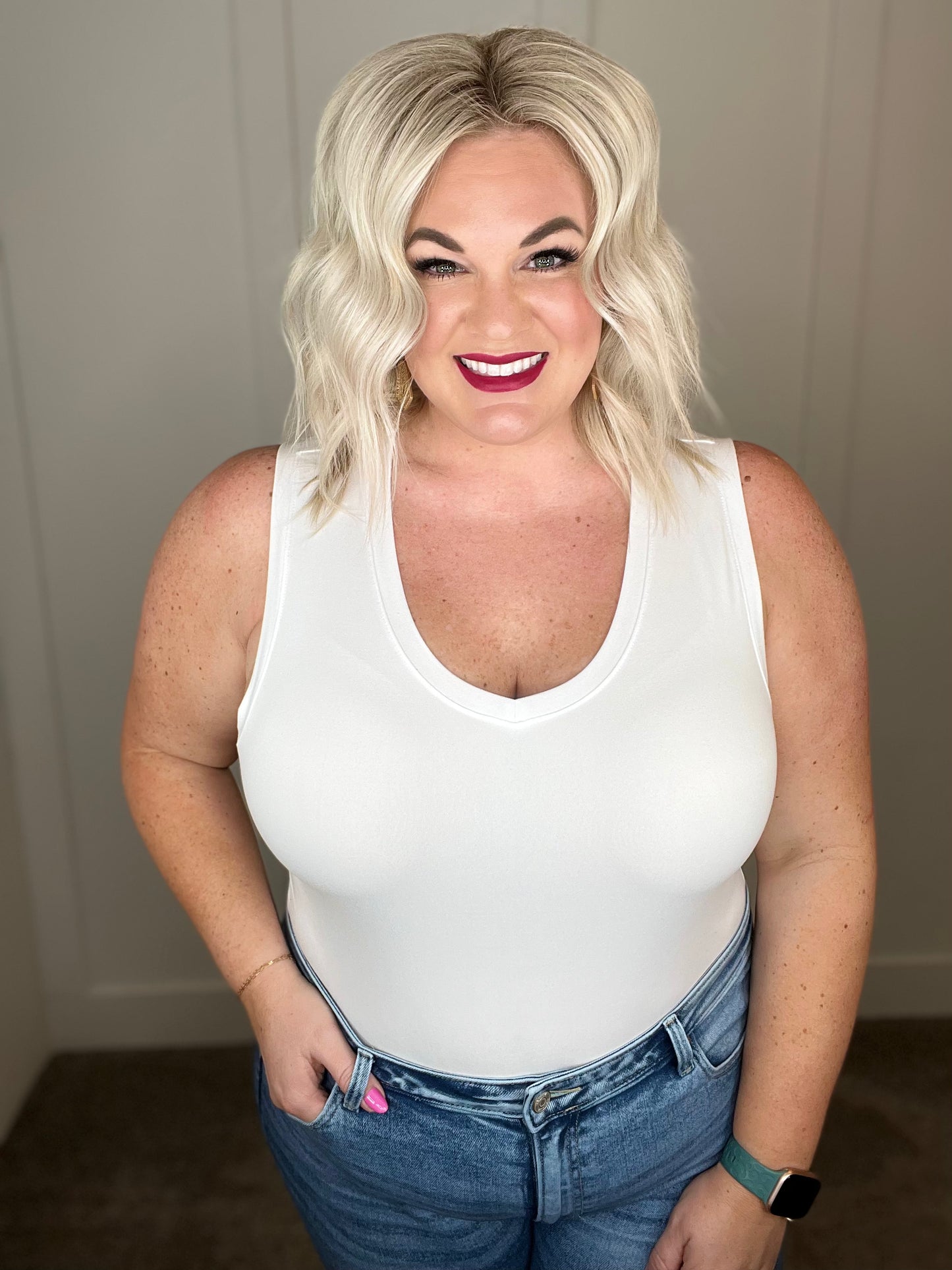 Imagine V Neck Bodysuit in White