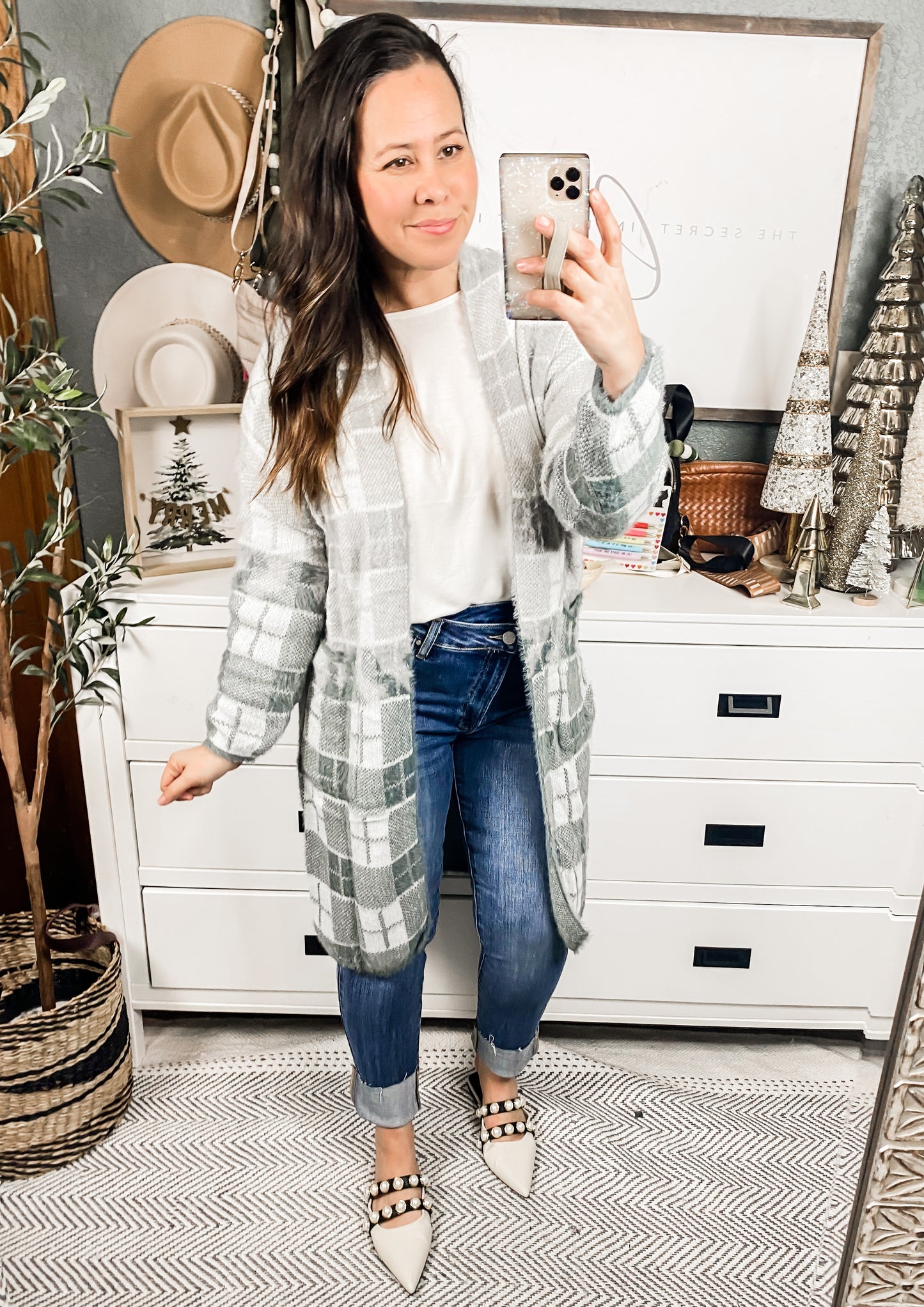 Color Block Plaid Pattern Long Cardigan