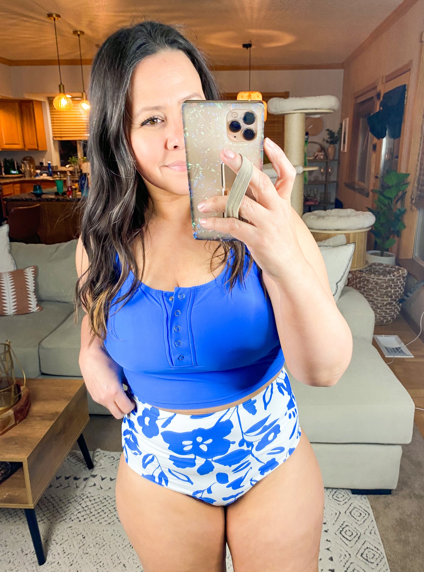 Bermuda Button Up Swim Top and Floral Swim Bottoms
