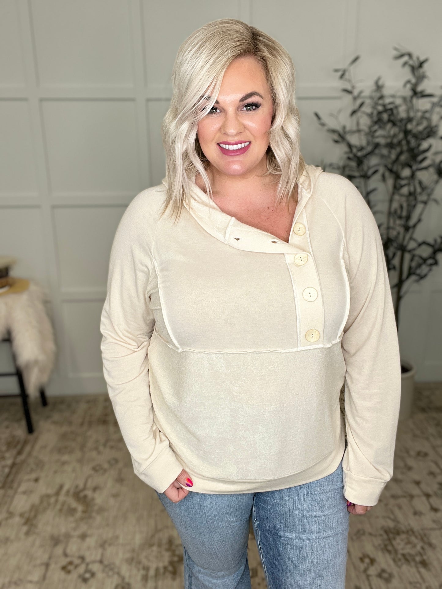 Capture the Day Side Button Hoodie in Oatmeal