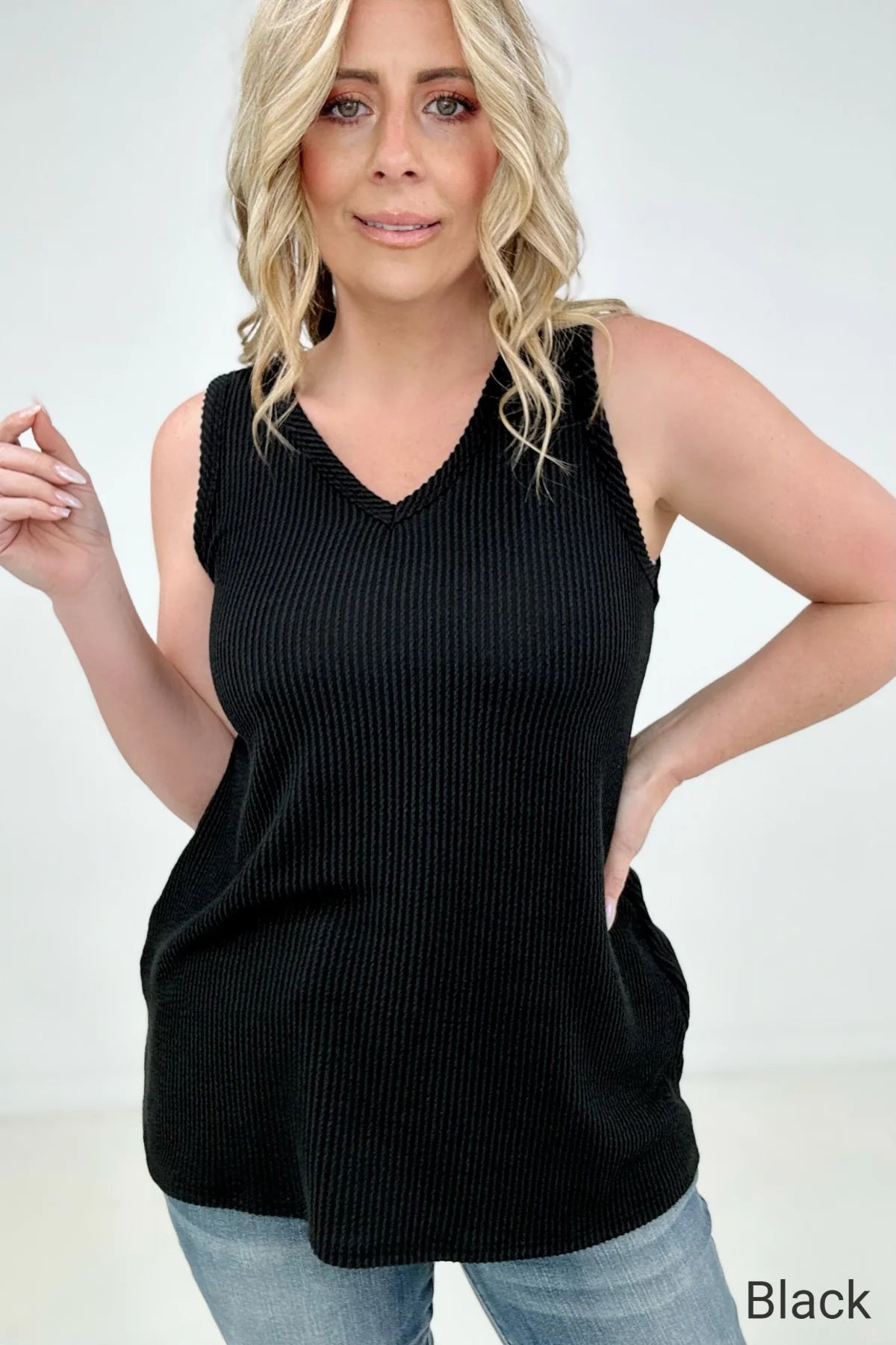 Chance of Sun Ribbed V-Neck Tank - Green