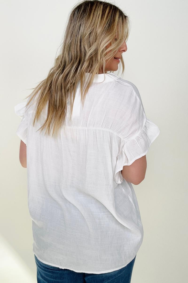 Woven Button Down Ruffle Sleeve Top - Multiple Colors