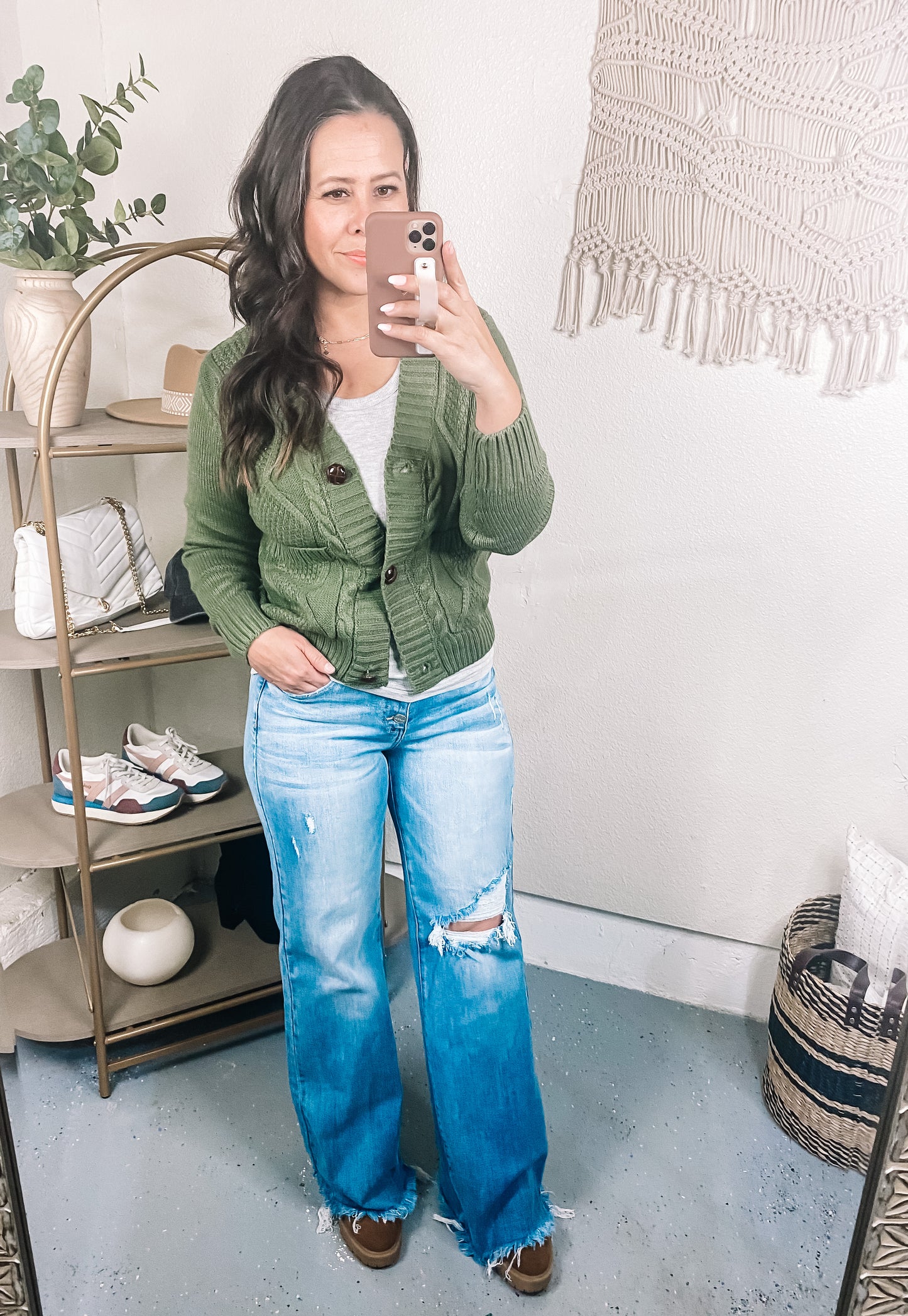 Climbing Vine Cable Knit Cardigan in Green