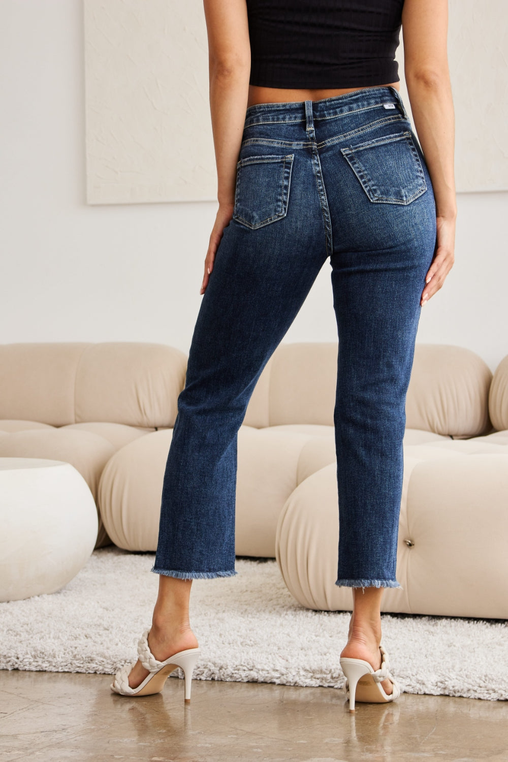 RFM Tummy Control Straight Leg Cropped Jeans - Distressed