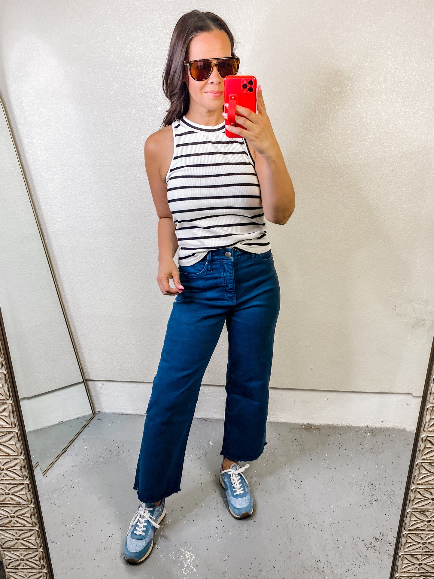 RFM Tummy Control Cropped Wide Leg Jeans - Island Green