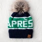Navy, Green & White Apres Pom Hat