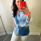 Denim Button Down Shirt Top in Light Blue
