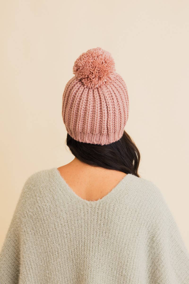 Chunky Cable Knit Pom Beanie: Ivory