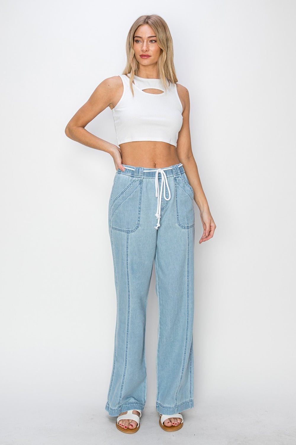 RISEN Pull On Drawstring Straight Jeans