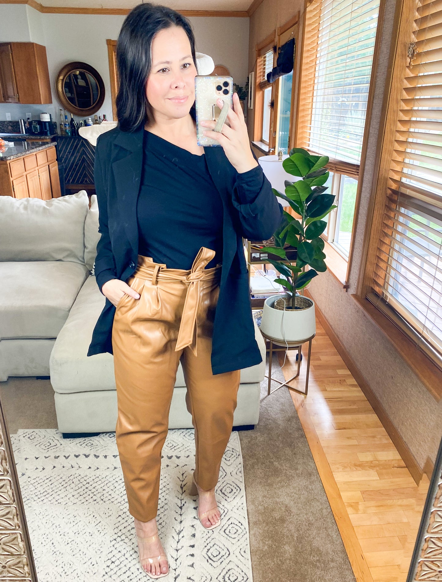 Cotton Bleu Classic Oversized Jacket Blazer in Black and Camel