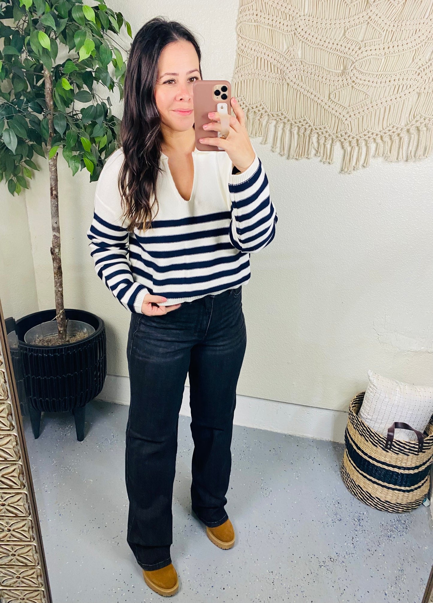Memorable Moments Striped Sweater in White/Navy